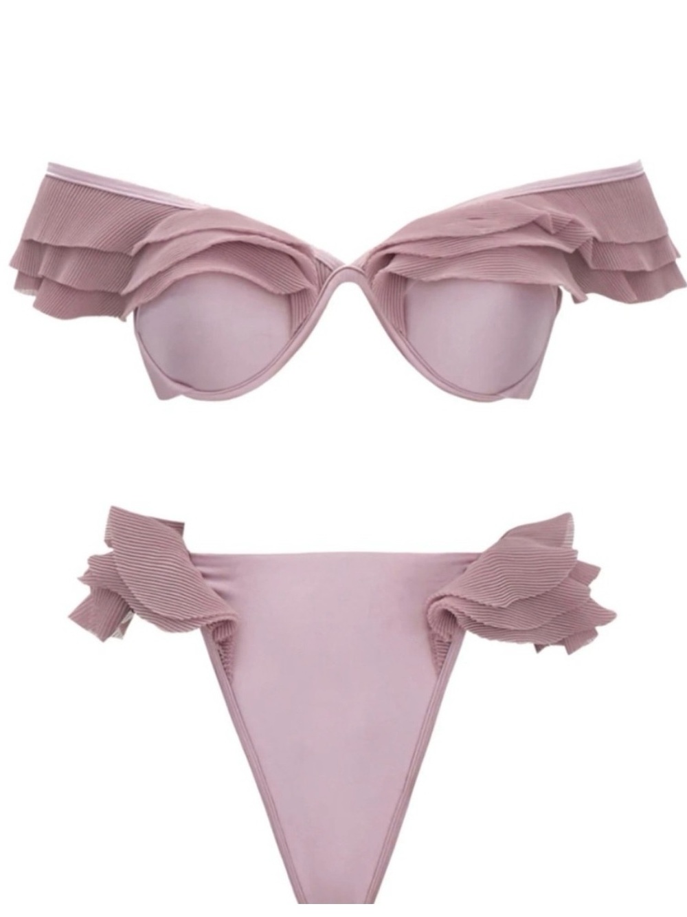 Andrea Iyamah Salama Lilac Ruffle Off-Shoulder Bikini